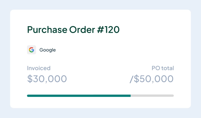 A UI card showing purchase order amount